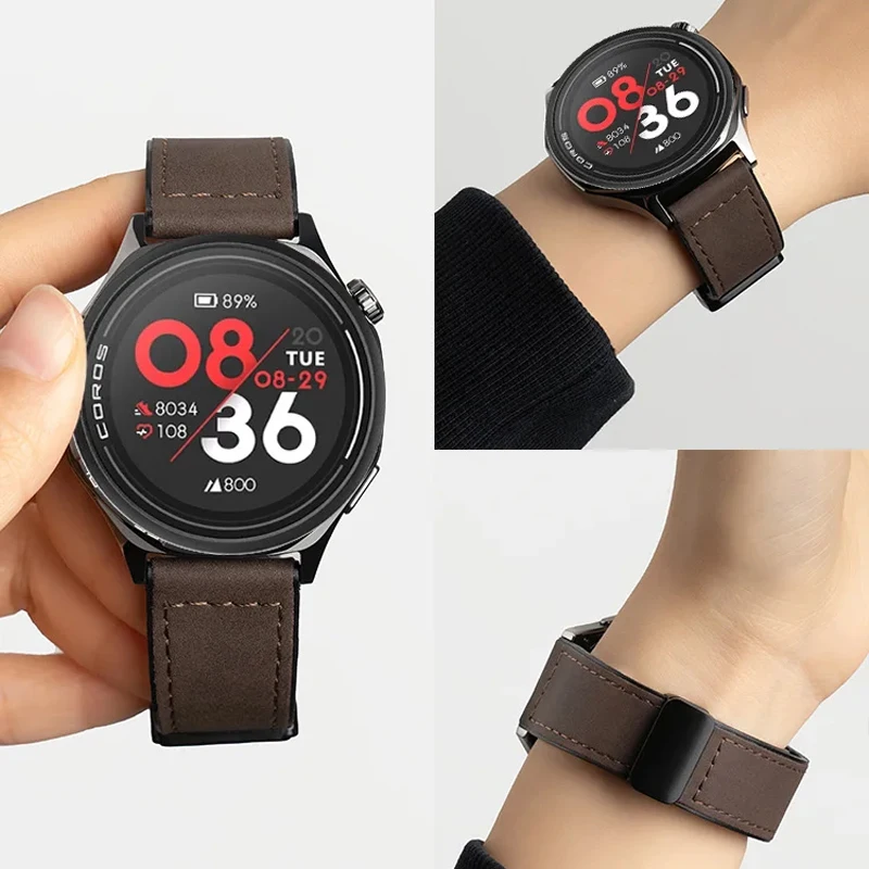 Dual-Material Magnetic Comfort Strap, 20mm/22mm, Leather & Silicone