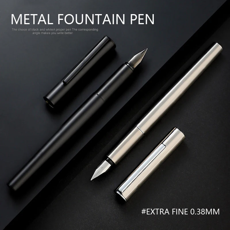 Premium Stainless Steel Extra Fine Nib Fountain Pen - Ultra Black Finish for Business and Calligraphy