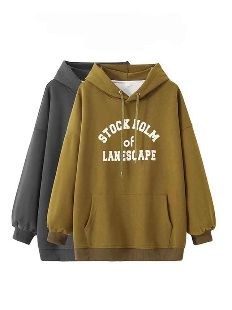 Large size women's slightly chubby mm cover belly long sleeve hooded pullover loose sweatshirt autumn and winter women