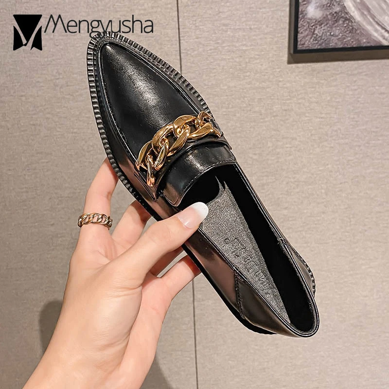 Plus Size 34-42 Oxford Shoes Woman Brand Loafers Leather Flats Chains Sneakers Trend Girls Lolita Medium Heels Flats Spring