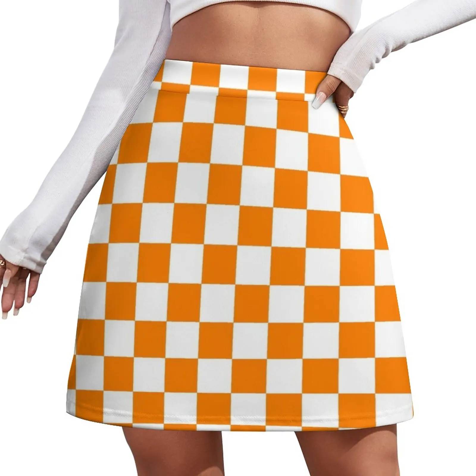 Orange and White Checkerboard Mini Skirt night club outfit Women's skirt