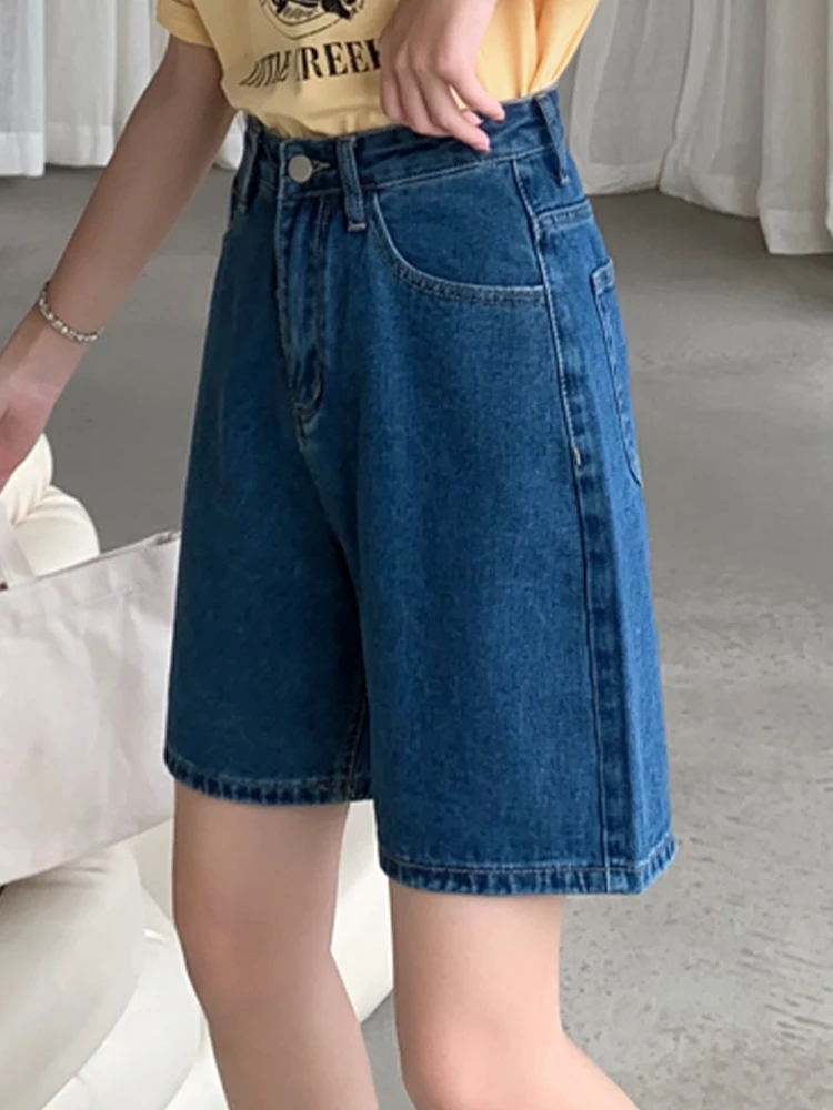 All-match denim shorts 2022 spring and summer new high waist thin loose jeans simple shorts fashion women's clothing black mom jeans Jeans