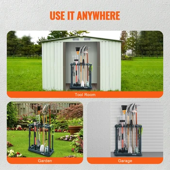 VEVOR 10 Slots Yard Garden Tool Organizer Long-Handled Tool/Rake/Broom Tower Storage Rack Stand Holder for Garage Organization 6