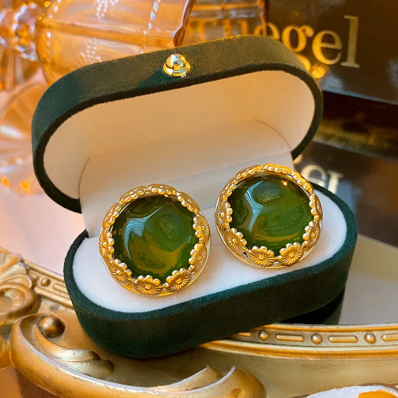 

Роскошные круглые серьги из зеленой смолы в различных стилях ретро и антикварный стиль темпераментные аксессуары для ушей подарок