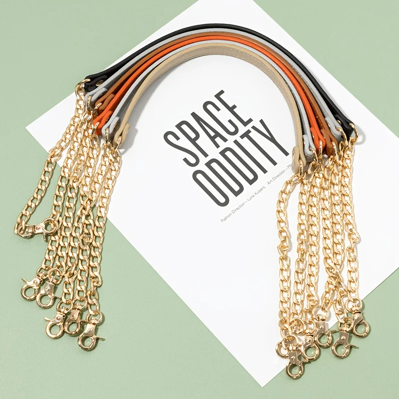 Elegant Gold Metal Chain with Black Leather Strap - Versatile Accessory with Square Safety Buckle for Handbags, Shoulder Bags, and Wallets