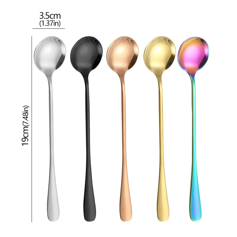 4 cucchiaini da tè ghiacciati con manico lungo 20 cm, cucchiaini da caffè, gelato, in acciaio inox, per mescolare cocktail, tè, caffè, frappè, bevande fredde