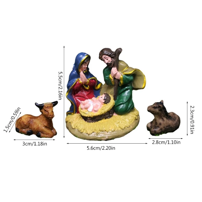 1set Birth Of Holy Statue Ornament Meaningful Nativity Scene Crafts Resin Christmas Manger Catholic Tabletop Figurine