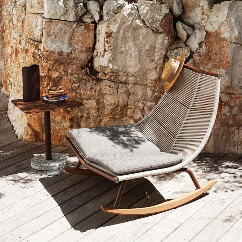 Nordic Household Sofas for Courtyard Lazy Rocking Chair Hollow Chairs Light Luxury Creative Rattan Garden Chairs for Balcony H