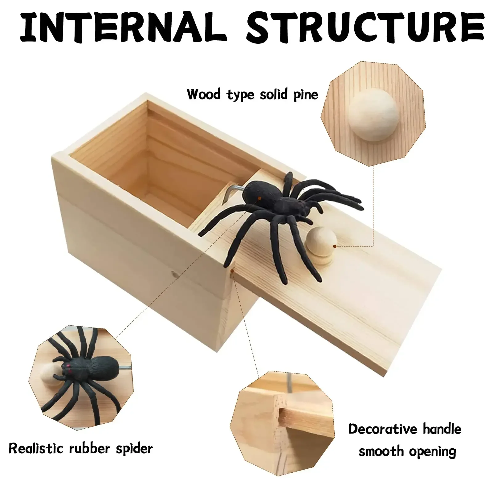 Trick Spider Funny Scare Box Wooden Hidden Box Prank Game Prank Friend Office Toys