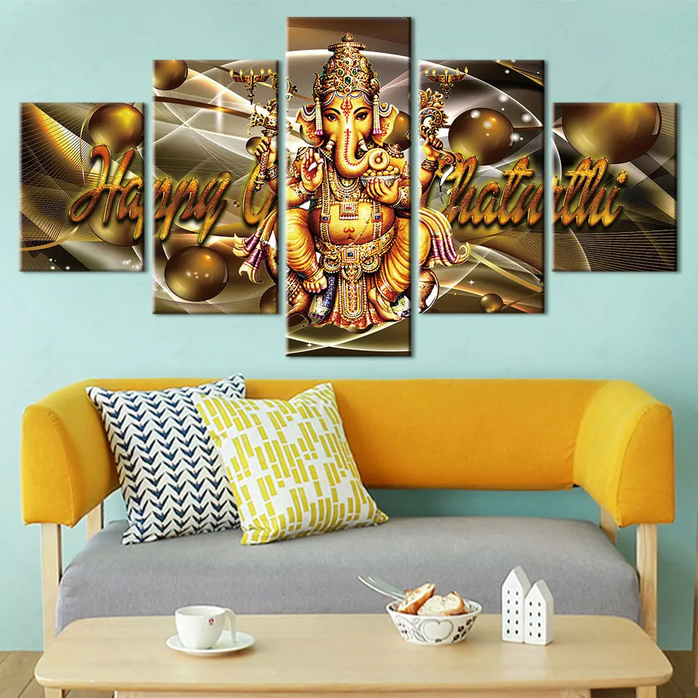 

Artsailing 5 Panel Canvas Painting Religion Indian Ganesha Home Decor Photo Frame Wall Art Posters And Prints Decorative Picture