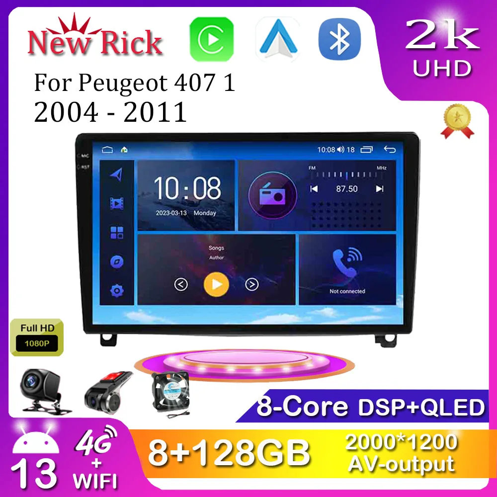 

9 Inch Android 12.0 For Peugeot 407 1 2004 - 2011 Multimedia Player Auto Radio GPS Carplay 4G WiFi Bluetooth DSP
