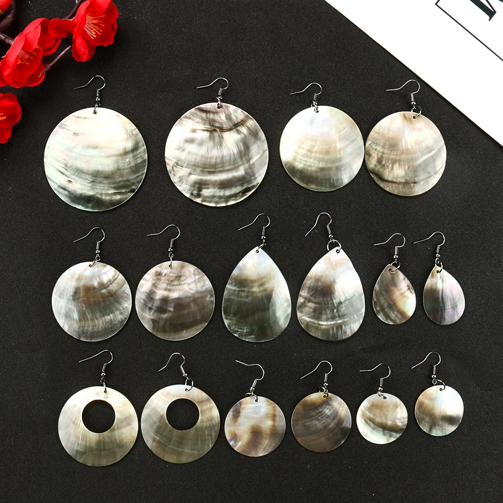 Design Natural Abalone Sea Shell Hollow Round Flower Earrings