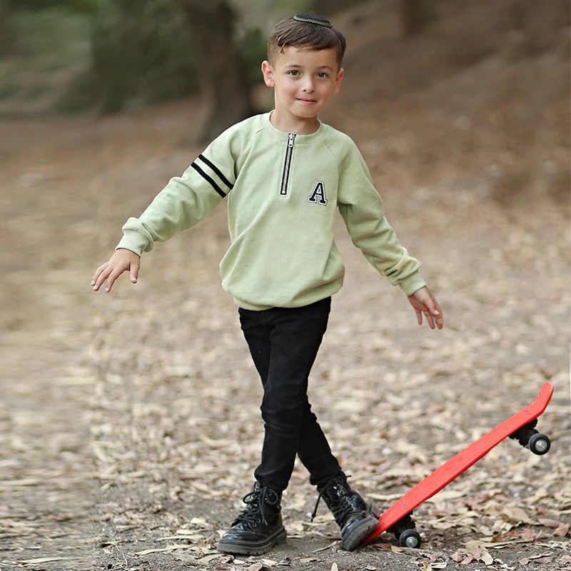 Jungen und Mädchen Hemd lange Ärmel Rundhals ausschnitt schwarz Baumwolle T-Shirt bunte Ärmel Familie Set Stern Logo auf dem Nacken Kinder Top