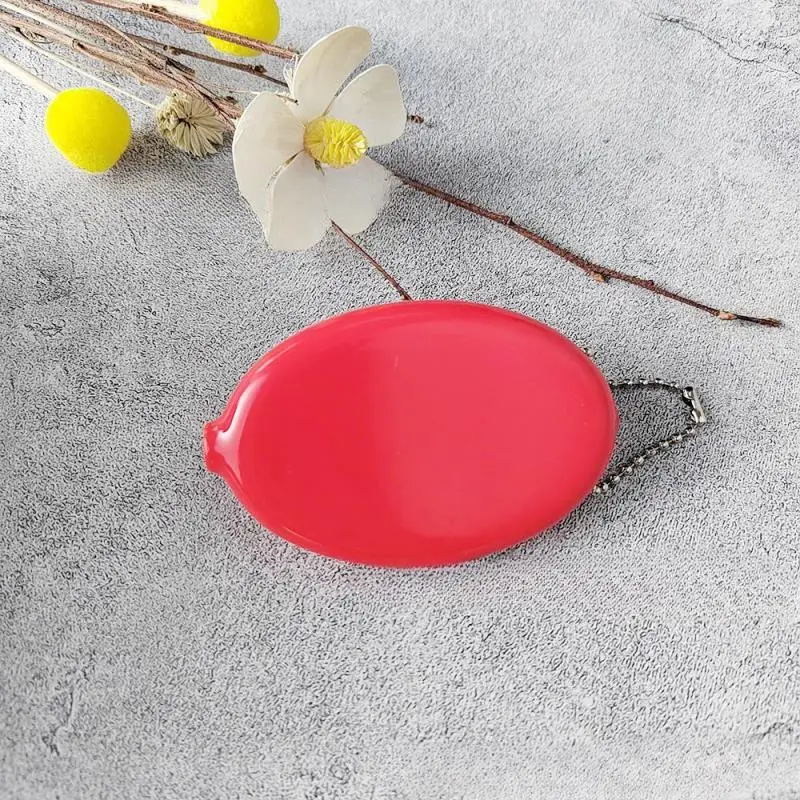 Small Oval Coin Purse Holds Change Mini Coin Purse Holders with Chain Solid Color PVC Fashion Portable Bag for Men Women