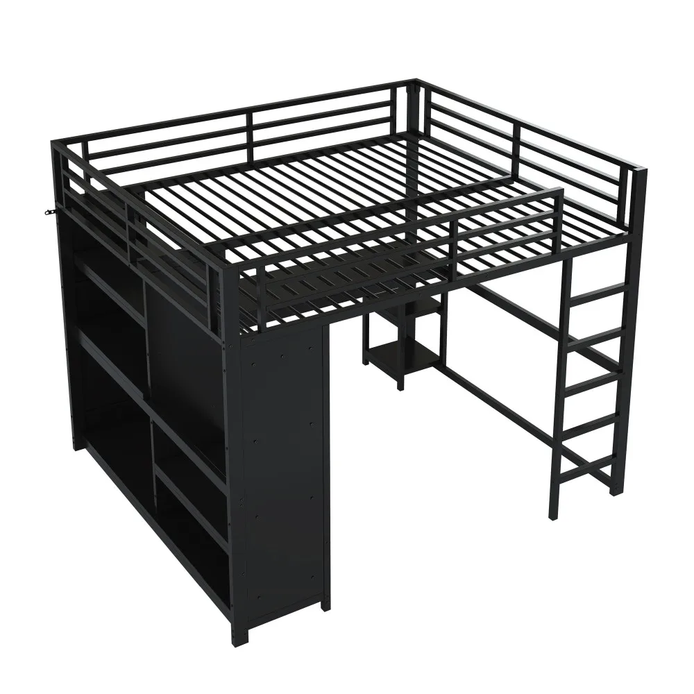 Metall-Gaming-Hochbett mit LED und Schreibtisch Modernes Kinder-Etagenbett mit Offenem Kleiderschrank Aufbewahrungsboxen Schwarz Ideal für Kinderschlaf und -spiel – Detail 32
