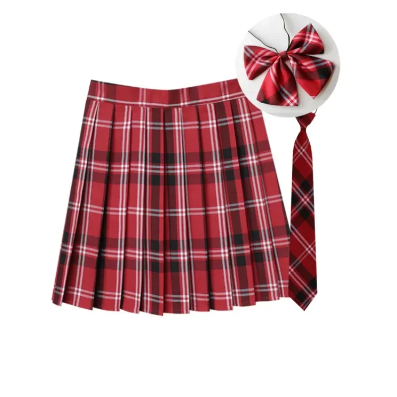 Women Summer Plaid Pleated Skirt With Necktie Bowtie Korean Jk Skirt Uniform Japanese School Preppy A Line Mini Skirts 2