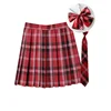 Women Summer Plaid Pleated Skirt With Necktie Bowtie Korean Jk Skirt Uniform Japanese School Preppy A Line Mini Skirts 2
