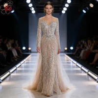 Elegant Evening Dress for Women 2026 Long Sleeves Mermaid Detachable Train Pearls Formal Prom Wedding Party Gown Customized