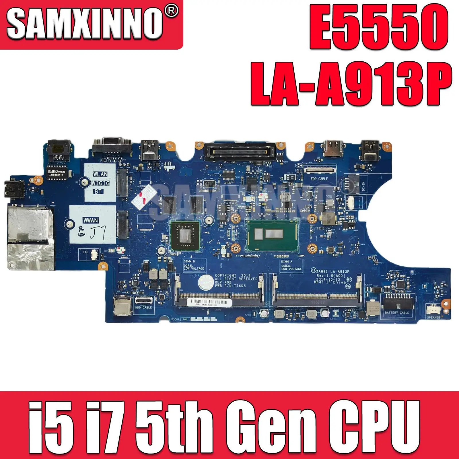 La-A913P Scheda Madre Per Notebook Cn-0D1D9C Cn-0Dwvyv Per Scheda Madre Per Laptop Dell Latitude E5550 I5-5300U I7-5600U Cpu Gt840M/2Gb