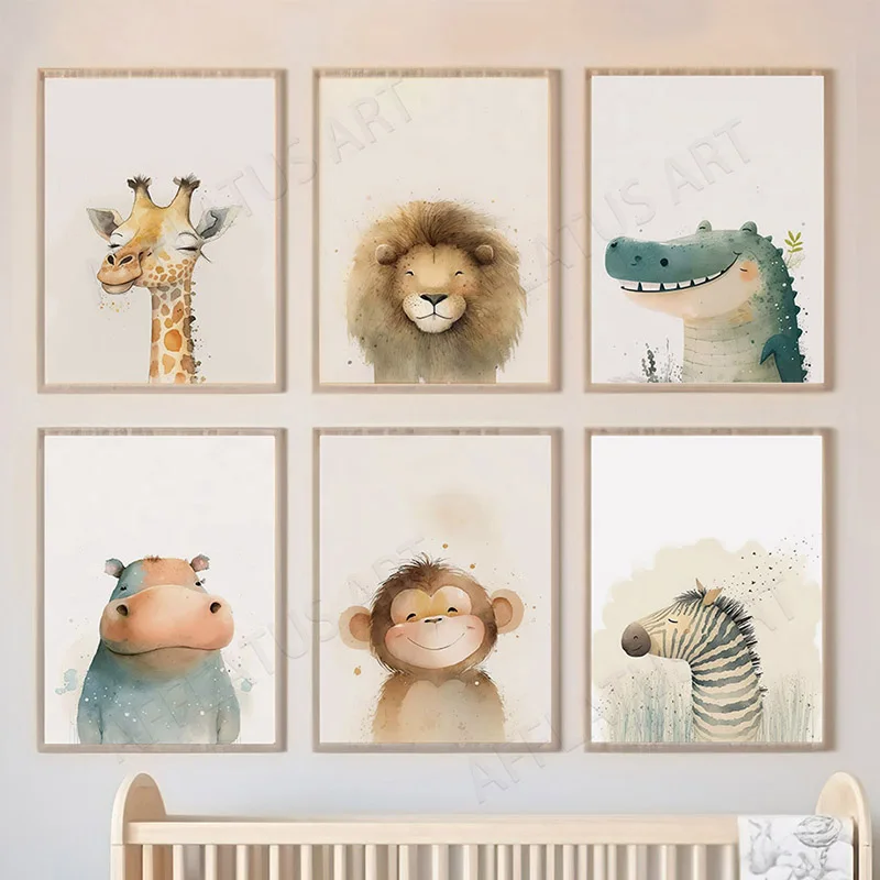 

Boho Lion Giraffe Zebra Monkey Hippo Crocodile Nordic Canvas Prints Animals Pictures Kids Room Decor Wall Art Posters Painting