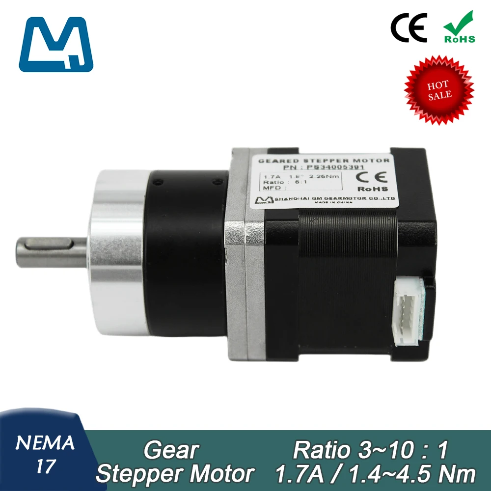 

Nema17 40mm Body Lenght Stepper Motor 1.7A 0.45Nm Planetary Gearbox Ratio 5:1 Keyway Shaft