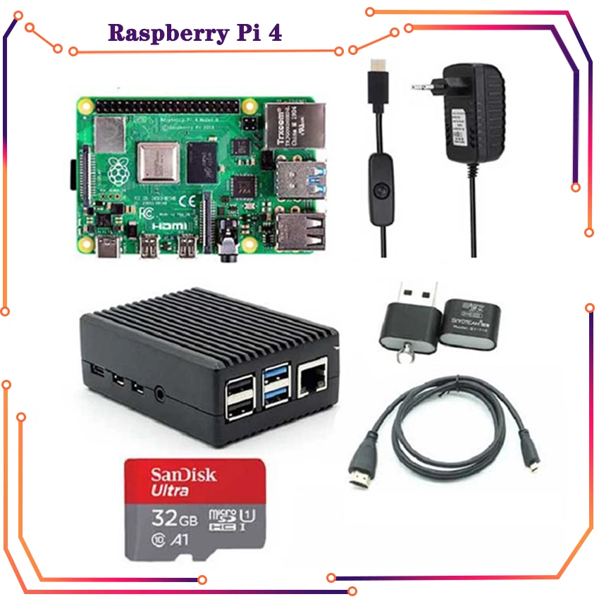 

Raspberry Pi 4 Model B 2GB RAM + case + Power Adapter + 32GB SD Card + Micro HDMI Cable for Raspberry pi 4B RPI200