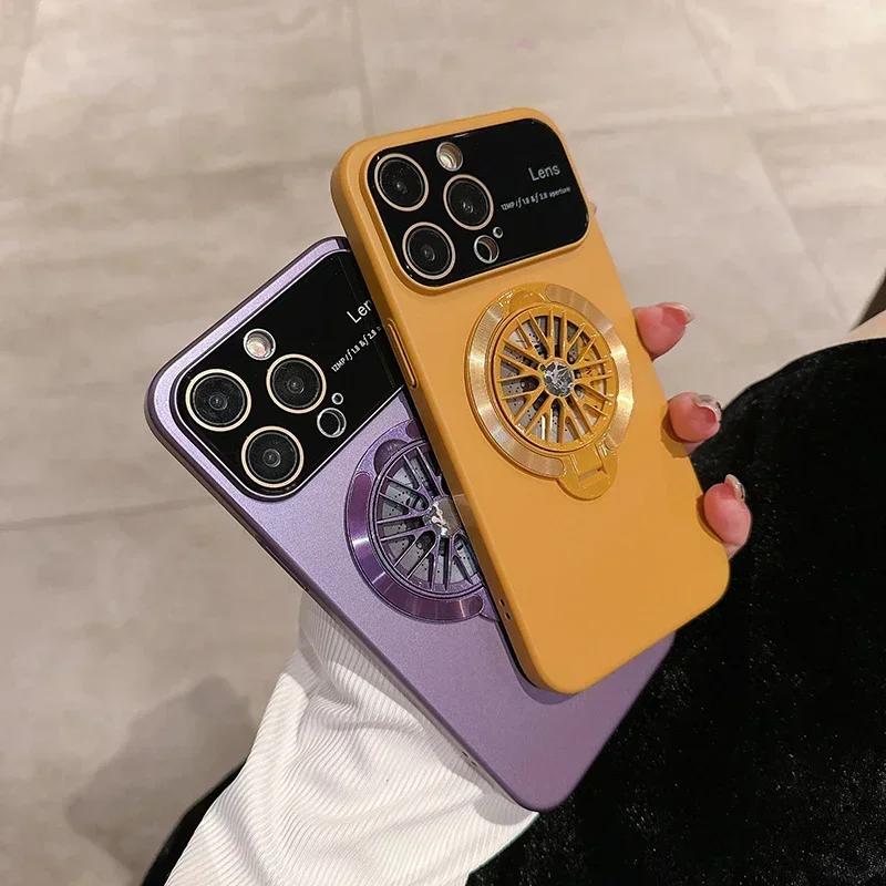 

Magnetic for MagSafe Ring Stand Glass Lens Protect Phone Cases For iPhone 15 Pro Case 14 Plus 13 12 11 Max Wireless Charge Cover