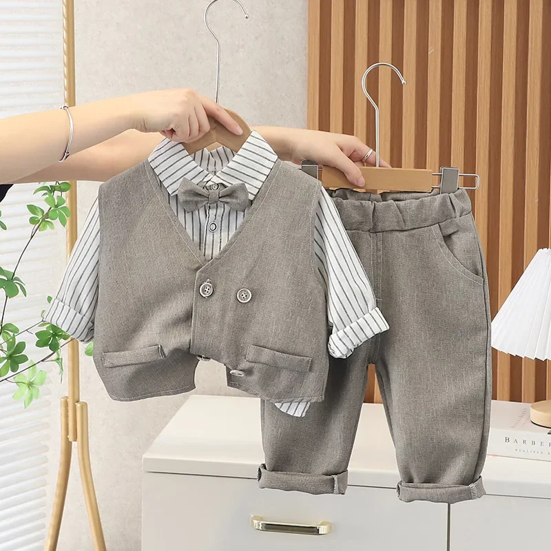 

Children's Clothing Boys Autumn New Formal Wear Baby Cardigan Vest Three-piece Suit Boy Casual Casual Dress Suit