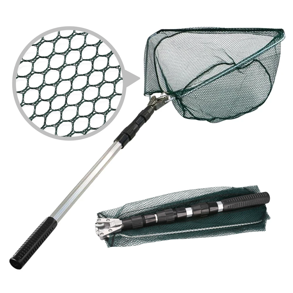 Portable Fishing Net Fish Landing Net, Foldable Collapsible Telescopic Pole  Handle, Durable Nylon Material Mesh, Safe Fish Catching or Releasing 