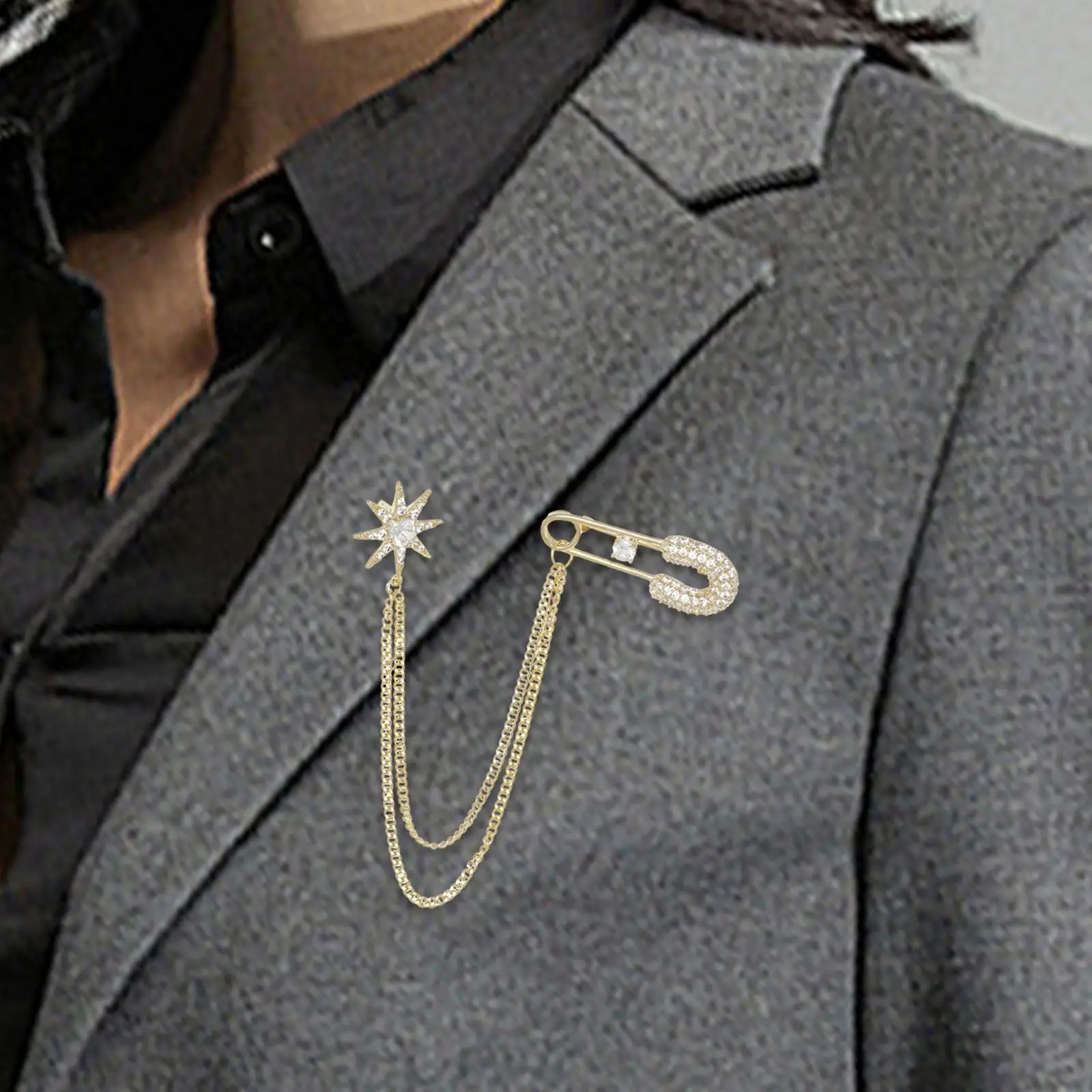 

Hanging Chain Brooch Suit Stud Lapel Brooch Copper Creative Tassel Chain Brooch Lapel Pin for Coat Clothing Tuxedo Shirts Decor