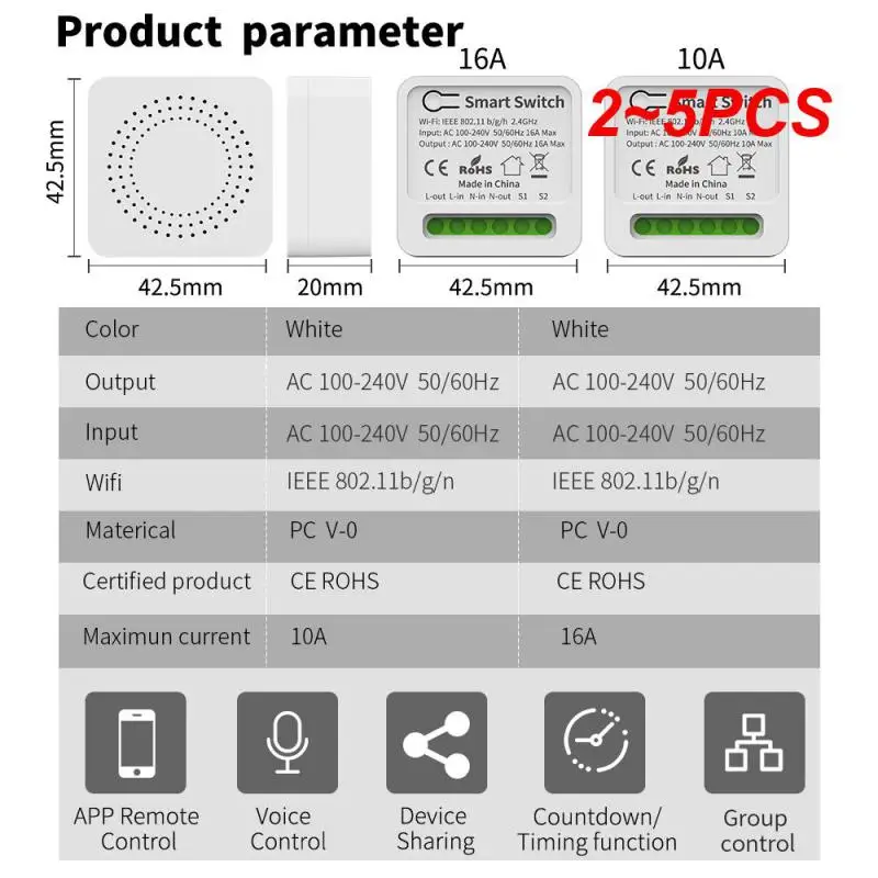 

2~5PCS Tuya Mini Wifi 3.0 Switch 2way Smart Home Control Timer Automation Breaker Via Alexa Home Alice Smart