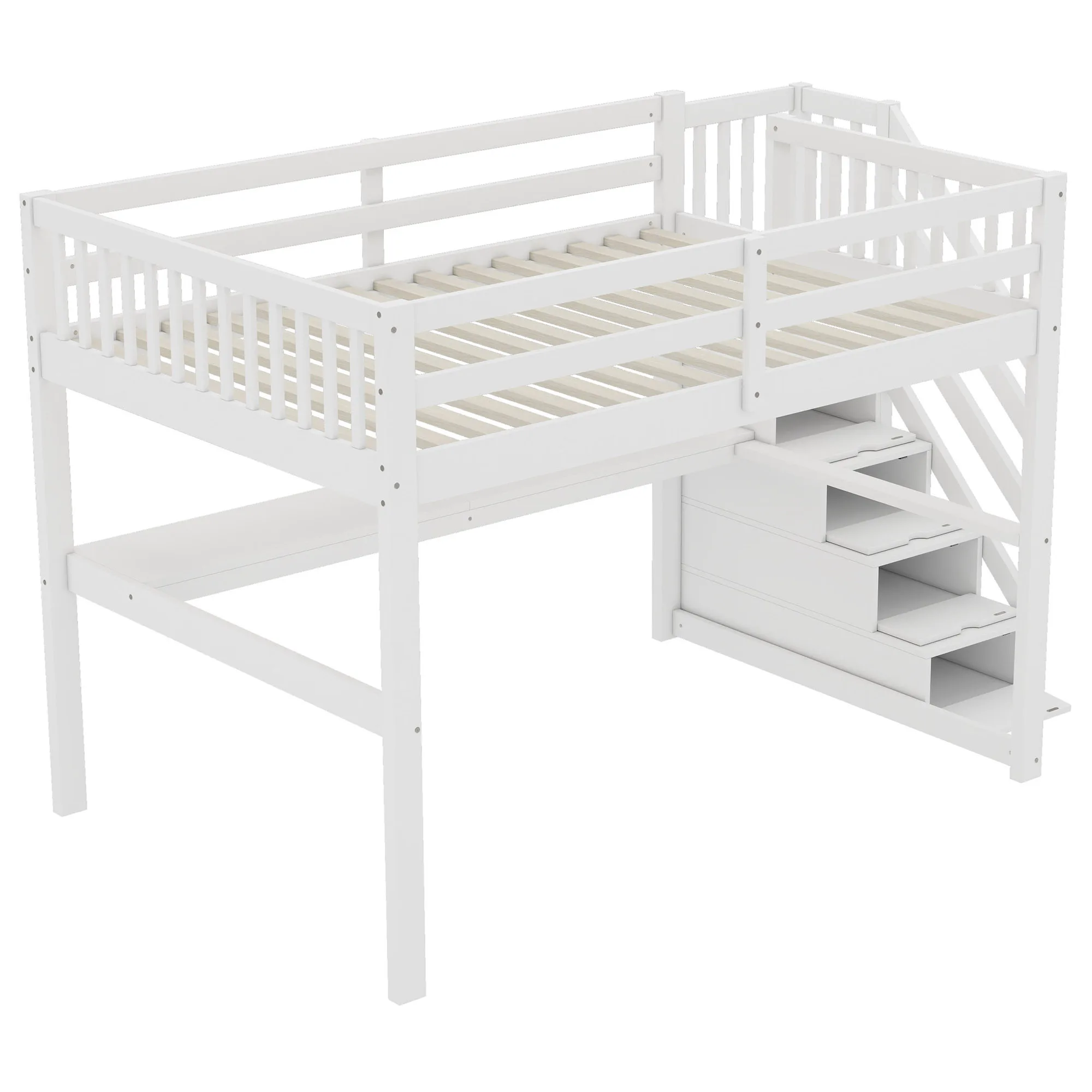 Hochbett, 140x200, Kinderhochbett, mit Aufbewahrungsschubladen und Schreibtisch unter dem Bett, weiß – Detail 12