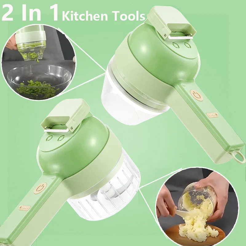 4 In 1 Handheld Electric Vegetable Cutter Set Multifunctional Durable Chili Vegetable Crusher Ginger Masher Machine Kitchen Tool 1