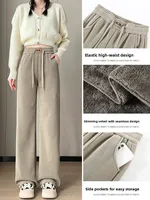 Thiened Fce Lined Narrow Cut Corduroy Wide Leg Pants Women Autumn Winter Special Thi iny Straight Leg Trousers - Image 2