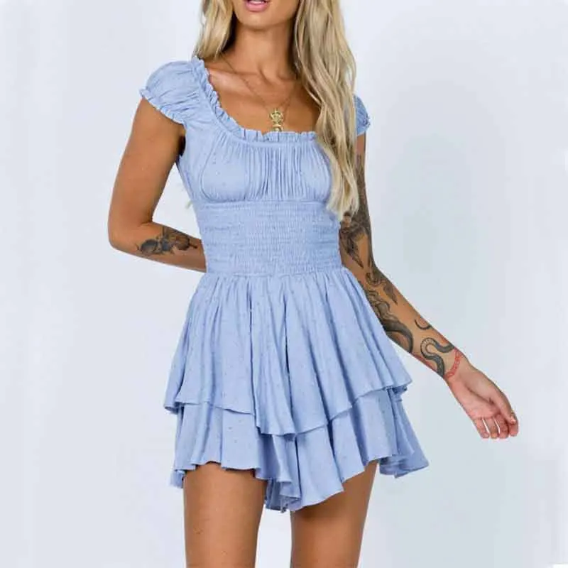 

Summer Women Tighten the Waist Tube Top Mini Dress Sexy Clothing Solid Backless One Shoulder Cotton Linen Casual Slim Dresses