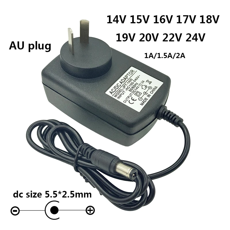 Universal Multi-Voltage AC/DC Power Supply with AU Plug, 5.5x2.5mm Connector