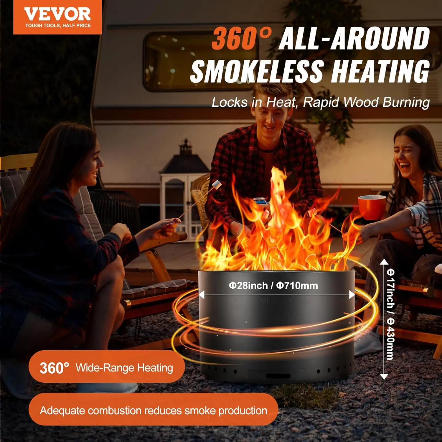 28 inch Smokeless Fire Pit Stove Bonfire, Wood Burning Fireplaces with Removable Ash Pan, SUS430 Stainless Steel