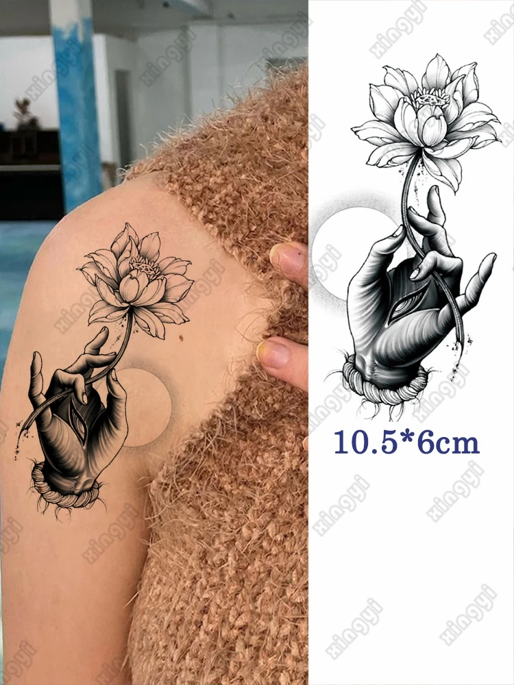 

Waterproof Temporary Tattoo Sticker Praying Hand Citron Lotus Flash Tatto Men Waves Body Art Festival Fake Tatoo for Women Kid