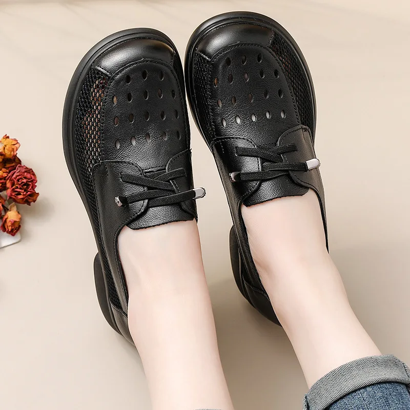 High quality Lightweight Mom Flats Soft Moccasins Women Genuine Leather Shoes Black Flat Shoes Woman Loafers Casual Shoe