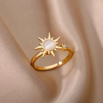 Anello di ansia antistress da donna Anello rotante con ciondolo solare 2025 Regalo di gioielli di compleanno di moda