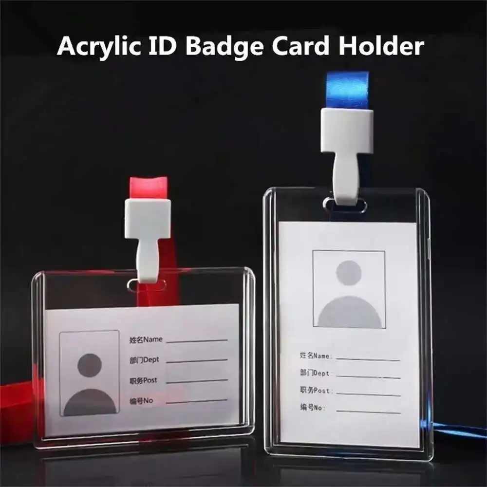 Heavy Duty Double-sided Clear Acrylic Id Card Badge Holder Name Tag Holder for Student Employee Worker Office Meeting Company