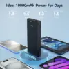 Portable Charger 10000mAh PD 22.5W Power Bank, Slim Battery Pack with 3 Outputs 2 Inputs with LED Display for USB Devices. 4