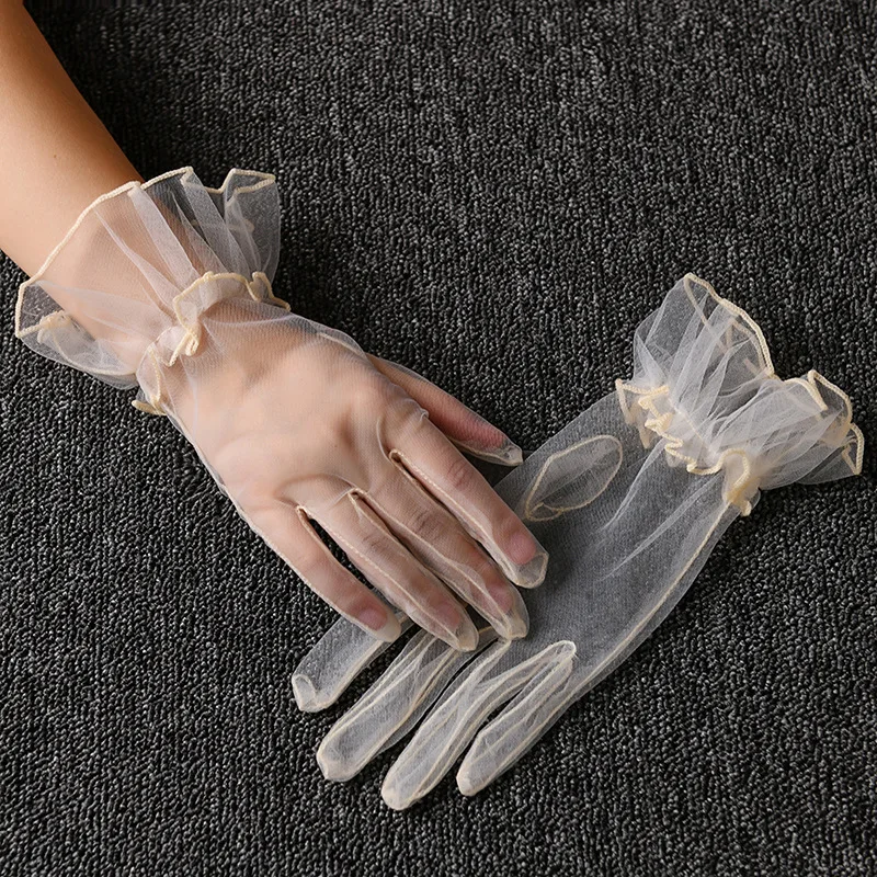 Sexy Thin Transparent Solid Short Fingerless Gloves Soft Breathable Net Yarn Mesh Women Performance Party Etiquette Elasticity