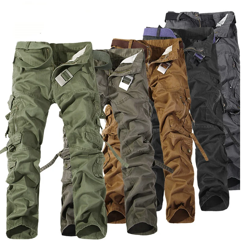 

2023 Top Fashion Military Cotton Cargo Pants Men Multi-Pocket Solid Plus Size Trousers Men (Asian Size 28-42)