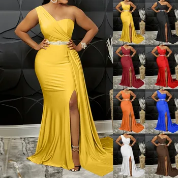 Yellow Women Sexy Bodycon Dresses Elegant One Shoulder Formal Party Event Evening Dress Female Side Slit African Gowns Vestidos 1