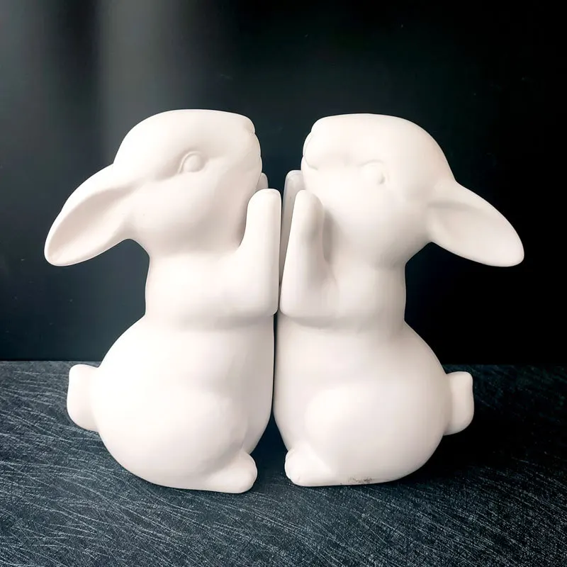 심플 내추럴 귀여운 장식 크리에이티브 세라믹 토끼 북엔드 패션, 신선한 북유럽 인스 스타일, 홈 데코, 책 보관
