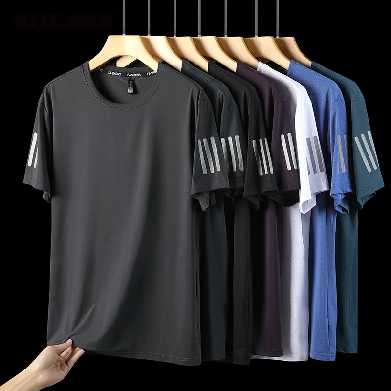 

Summer Ice Silk Short Sleeved T-shirt for Men's Running,Elastic Breathable Sport T Shirt Men Quick Dry Gym Basketball Jersey