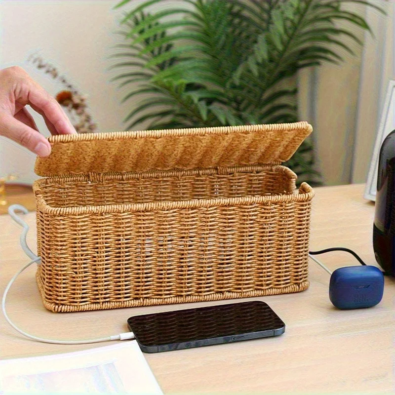 3-delige kabelbox met houten deksel - kabelmanagement set voor het