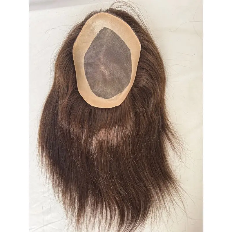 Pwigs Brown 3# Color Mono Base with PU Men's Toupee 100% Indian Human Hair System Npu 8x6 inch Base Size Toupee for Men Hair 2