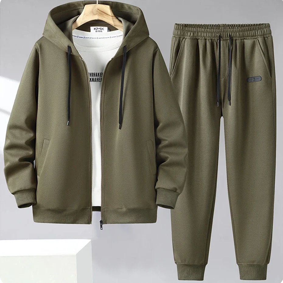 Solid Color Tracksuit Men 11XL Plus Size Suits Zippered Hoodie Sweatpants Sets Spring Autumn Jogger Pants Male Big Size 10XL 4